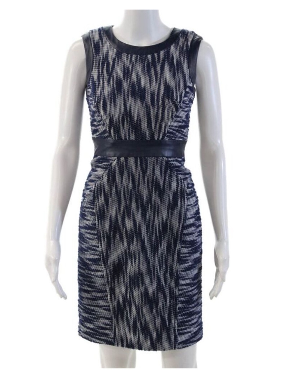 Milly Of New York Women Sheath Dress Blue Sleeveless Lamb Leather Trim Size 0